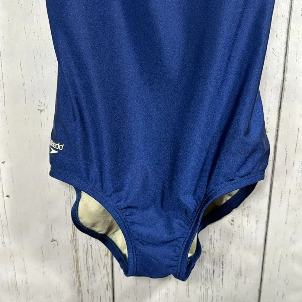 Speedo Womens One Piece Racerback Athletic Swim Solid Blue Swimsuit